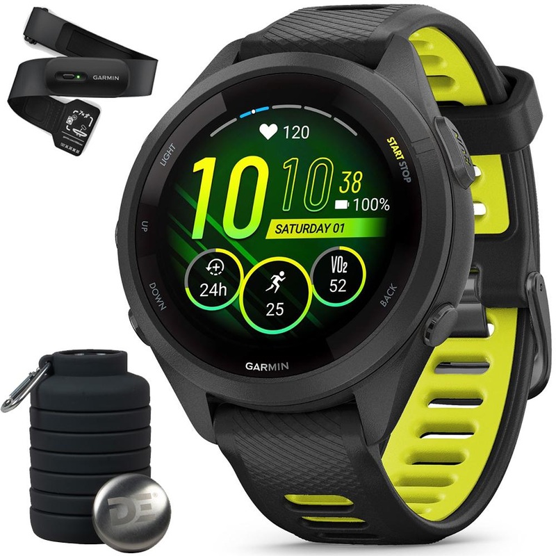 Garmin Forerunner 265S GPS Smartwatch Black/Yellow + Bottle & Heart Strap XS-S