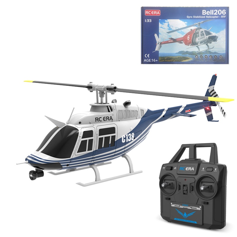 RC ERA C138 1/33 Scale BELL 206 Helicopter 2.4G 6CH Single-Rotor Gyroscopic Flying Aircraft Model Blue