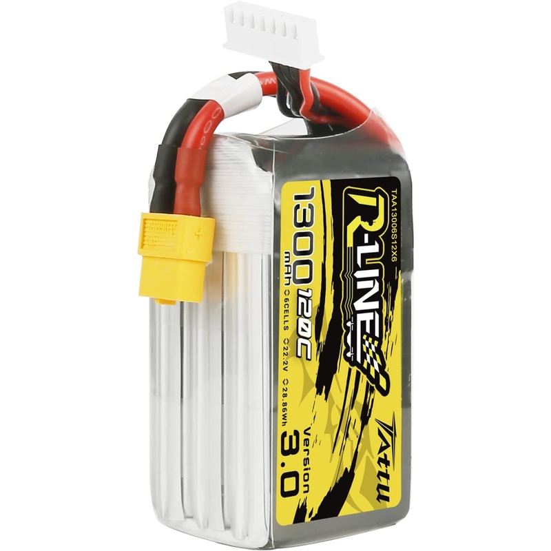 TATTU R-Line Version 3.0 6s Lipo Battery 1300mAh 22.2V 120C 6S Lipo Battery with XT60 Plug for RC Racing FPV Drone Helicopter Quadcopter Airplane UAV RC Plane