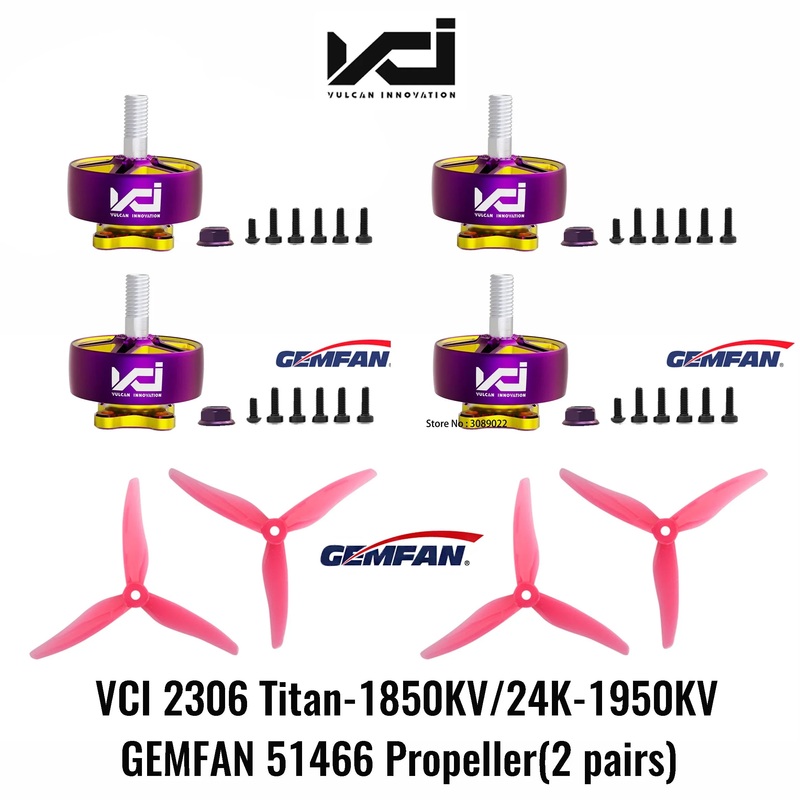 VCI HOBBY 2306 FPV Brushless Motor - 1850KV/1950KV 6S with GemFan Propeller 1pcs 2306 1850KV