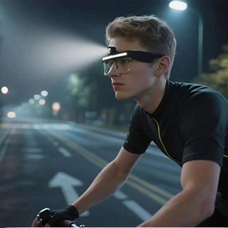 LED Safety Glasses Light USB Charging Multi-Function Full-View Large Floodlight For Outdoor Cycling Fishing Camping LED Headlight Black