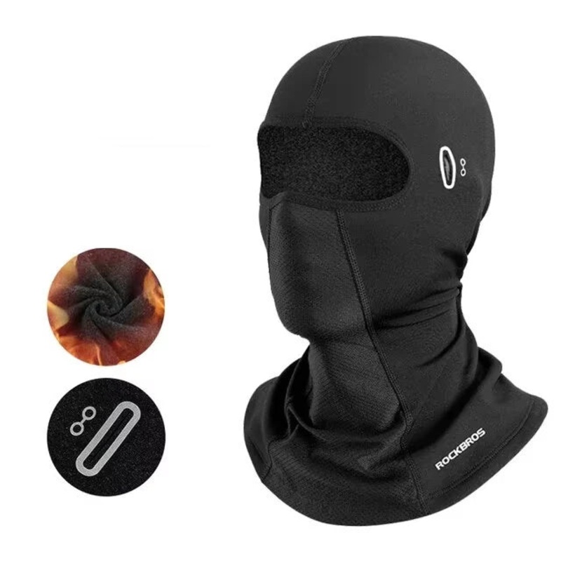 ROCKBROS Balaclava Bike Motorcycle Mask Warm Cycling Helmet Liner Caps Windproof Breathable Skiing Face Mask with Glasses Hole Black