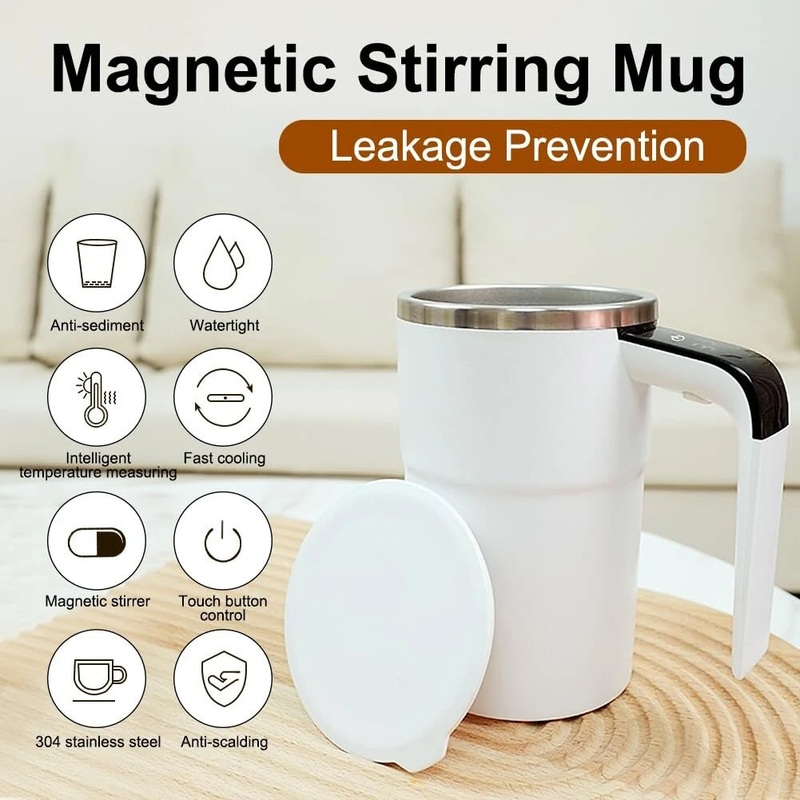 380ML Smart Magnetic Stirring Cup w/LCD & Temperature Detection Self-stirring Coffee Mug Magnetic Stirring Cup Rechargeable Automatic Mixing Cup for Coffee Tea Hot Chocolate White