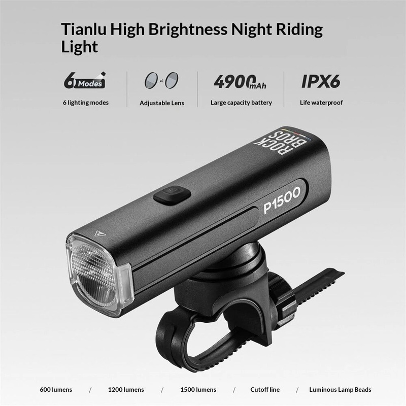 ROCKBROS 1500/1200/600LM Bicycle Headlights 6 Lighting Modes Type-C Charging IPX6 Waterproof Bike Cycling Frontlight with 120 Wide-angle Beam