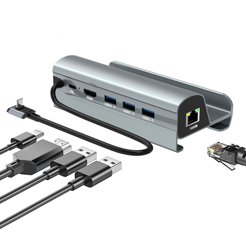 Bakeey Steam Deck Dock 6 in 1 Steam Deck Docking Station Stand Accessories 3*USB 3.0 HDMI 4K@60Hz Gigabit Ethernet 1000Mbps PD 60W Hub