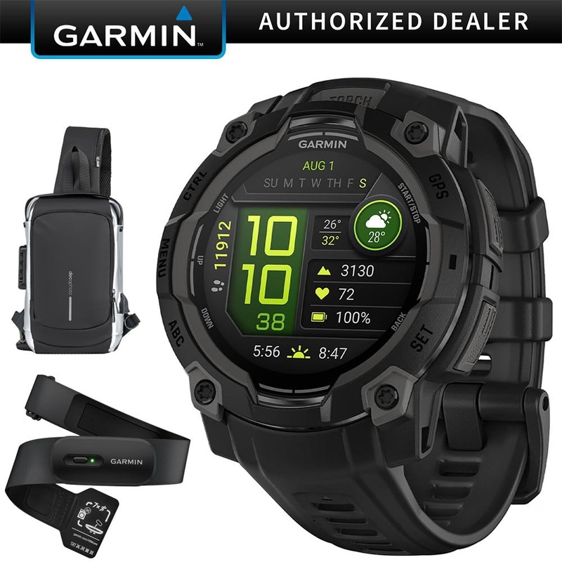Garmin Instinct 3 45mm Outdoor GPS Smartwatch, AMOLED, Black w/ HRM 200 (XS-S) Bundle