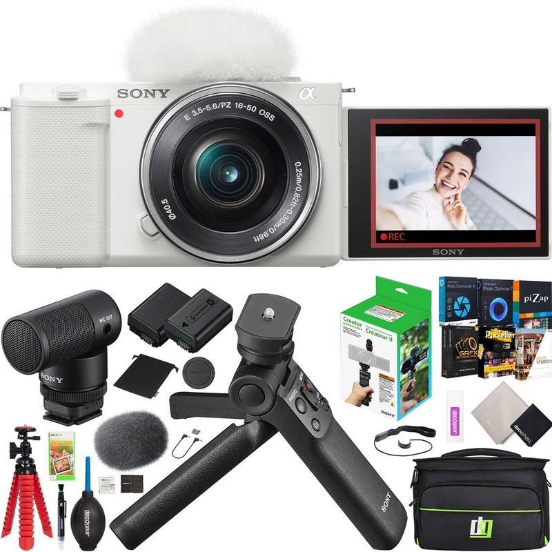Sony ZV-E10 Mirrorless Vlog Camera White + 16-50mm Lens + ACCVC2 Vlogger Bundle