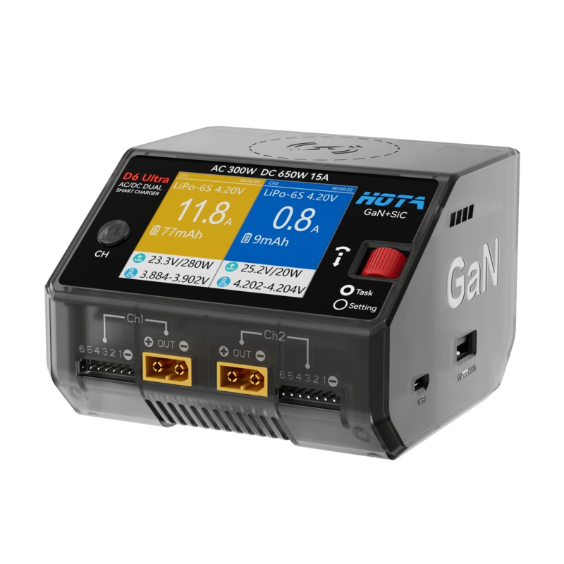 HOTA D6 Ultra - 650W 1-6S Dual Channel AC/DC GaN Smart Charger