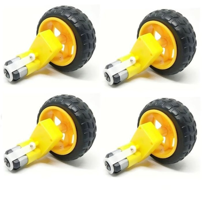 Single Shaft L-Shaped 60 RPM BO Motor with 65X25mm Wheel - 4 Sets