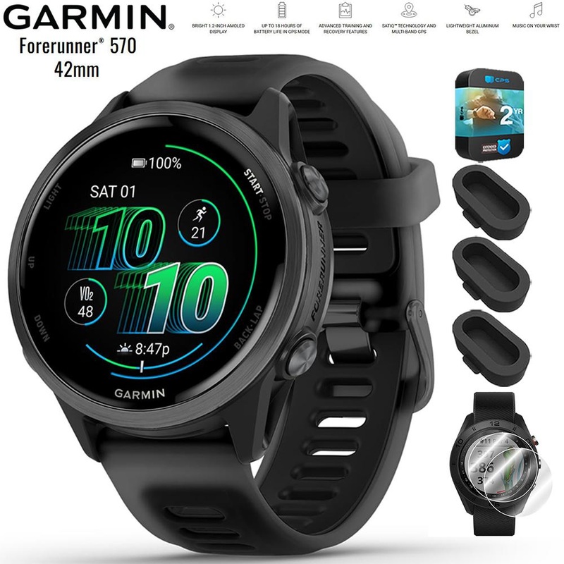 Garmin Forerunner 570 - 42mm GPS Smartwatch Black Band + 2 Year Warranty Bundle