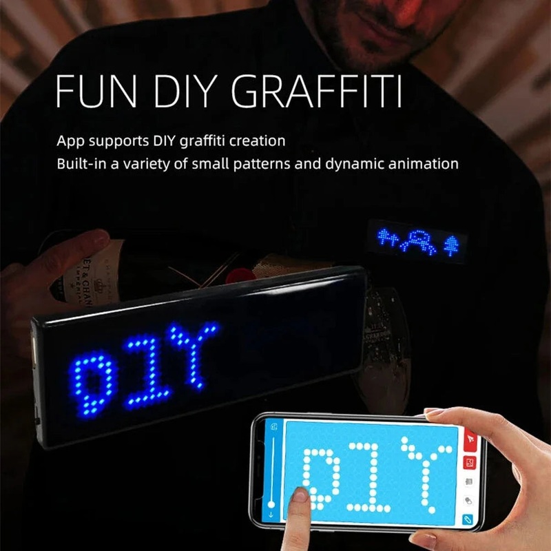 LED Chest Badge Decorative Screen with USB Charging Bluetooth Multi-language LED Digital Badge USB Rechargeable DIY HD Text Badge Scrolling LED Label Display Light Colorful
