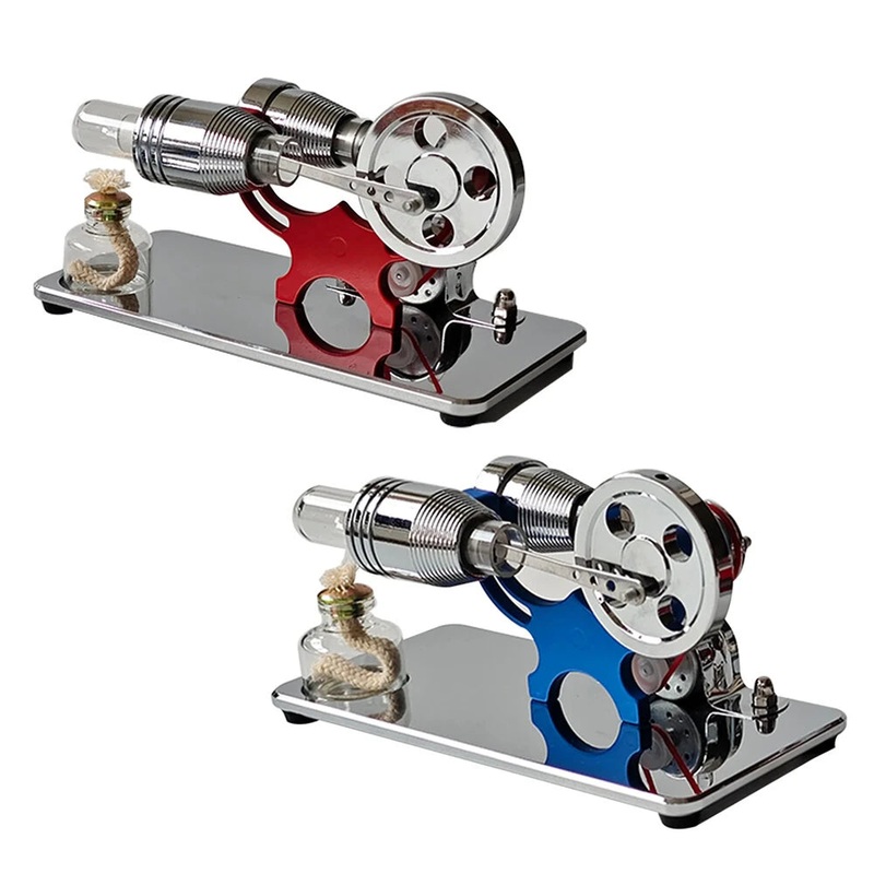 LL-015 -Type Mirror-Reflective Thermal Hot Air Stirling Engine Generator Model with LED Bulb Science Discovery Education STEM Toy Red