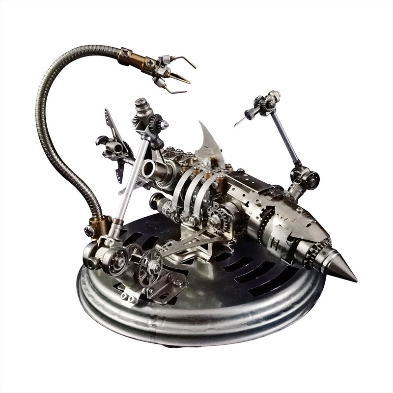 3D Puzzle Model Kit Mechanical Shark with Display Platform Metal Games DIY Assembly Jigsaw Crafts Creative Gift-209PCS