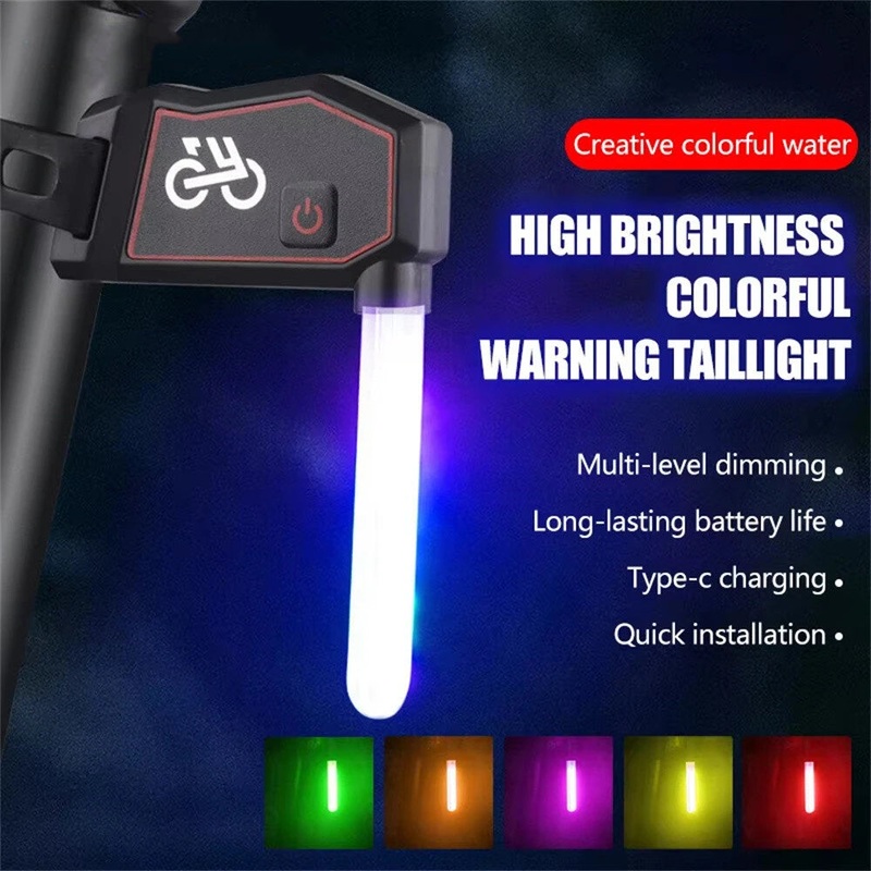 BIKIGHT Bicycle Photon Drop Taillight Waterproof Type-C Charging Colorful Flash Warning Bike Rear Light for MTB Night Cycling Safety Green