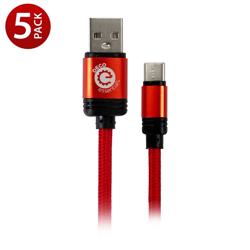 Deco Essentials 3FT USB Type-C Charge & Sync Cable | Transfer Speeds Up to 480Mbps (5-Pack)
