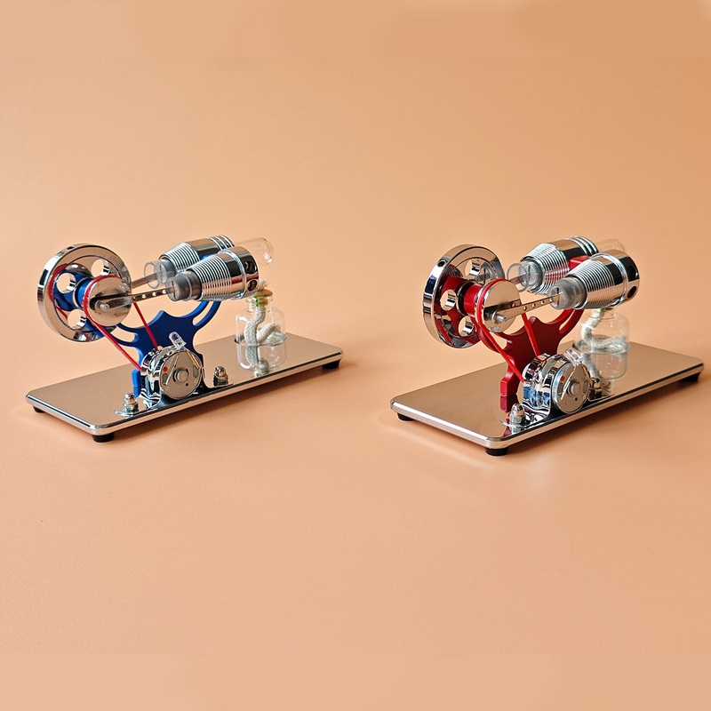 ENJOMOR -Type Mirror-Reflective Thermal Air Stirling Engine Generator Model with LED Bulb String Blue