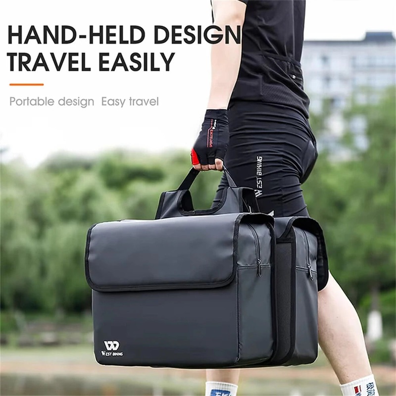 WEST BIKING 36L Bicycle Pannier Bag Waterproof Carbon Leather Bike Rack Trunk Handbag Outdoor Travel Cycling Rear Seat Cargo Bag Black
