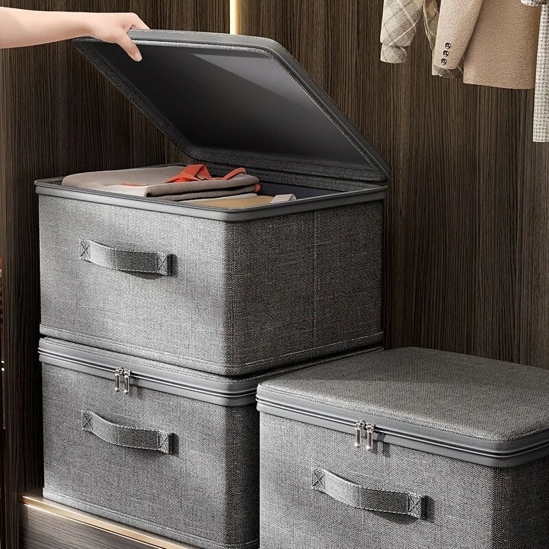 45x35x26cm Large Capacity Fabric Clothes Storage Box Modern Stackable Waterproof Storage Box Multiple Uses Storage Box Extra Large Storage Basket Home Organization Tool Grey