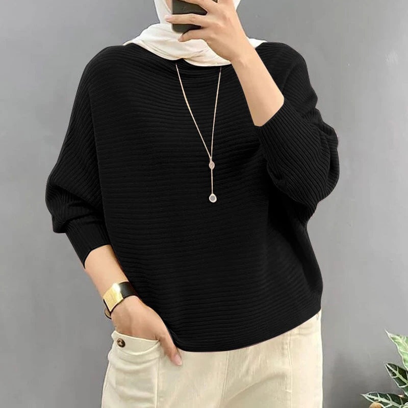 ZANZEA Daily Style Women Knitted Long Sleeve Crew Neck T-shirt Casual Solid Loose Work Tops Wine Red