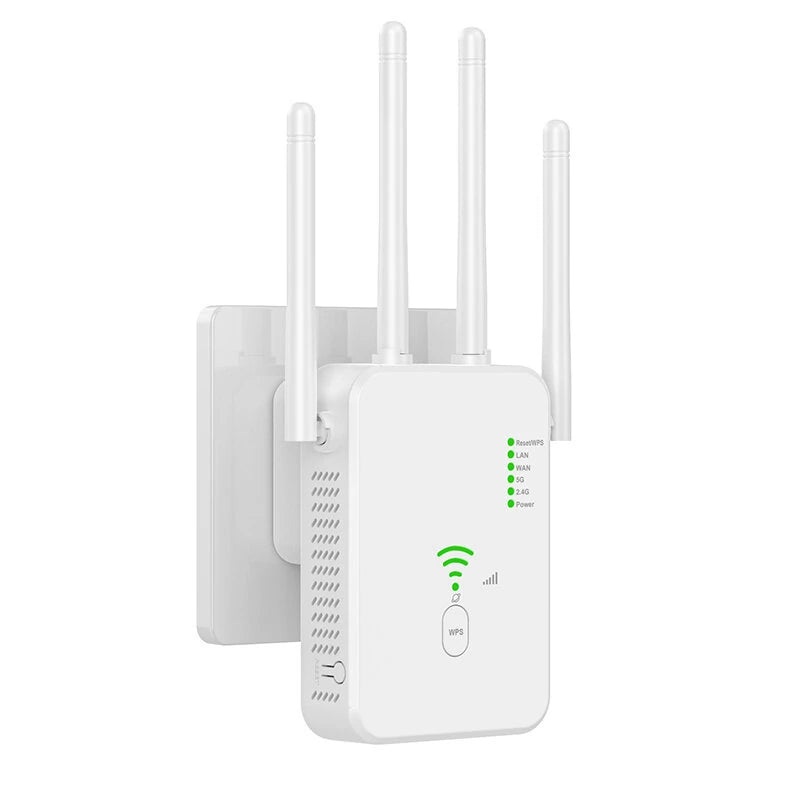 300Mbps 1200Mbps Wireless WiFi Repeater Wifi Signal Booster 2.4G/5G Dual-Band WiFi Extender 802.11ac Gigabit WiFi Amplifier WPS Router White