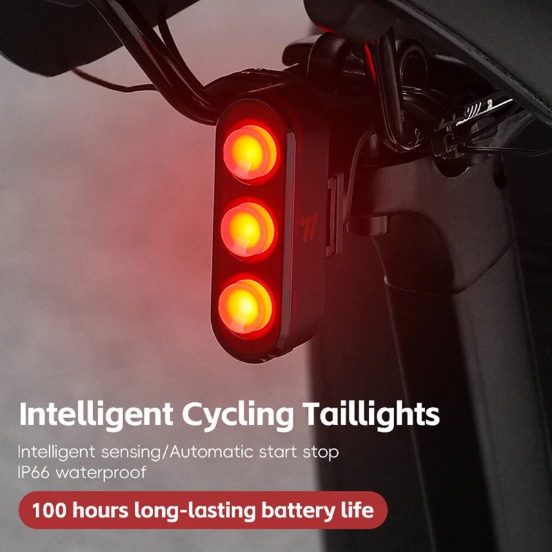 WEST BIKING High Visibility Smart Bike Taillight 100h Long Lasting Power LED IP66 Waterproof Warning USB Charging Brake Rear Light for Road Mountain Night Riding Basic-Round