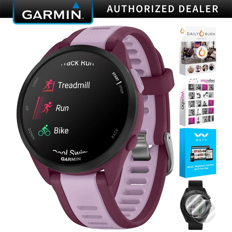 Garmin Forerunner 165 Music Smart Sport Watch, Berry + Lilac w/ Fitness Bundle
