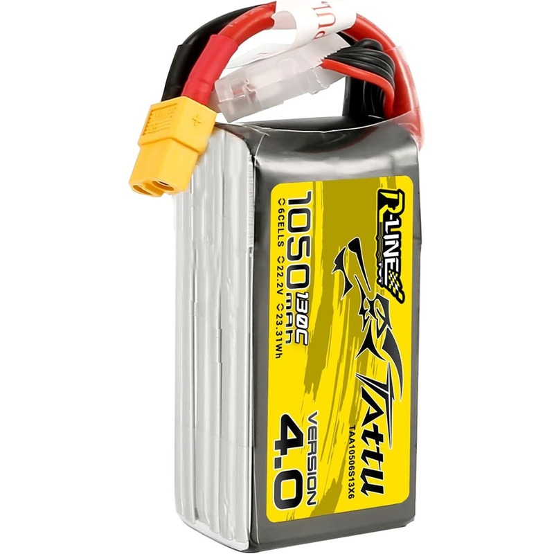 TATTU 6S Lipo Battery R-Line Version 4.0 1050mAh 22.2V 130C Lipo Battery Pack with XT60 Plug for Professional FPV Racing Competitions