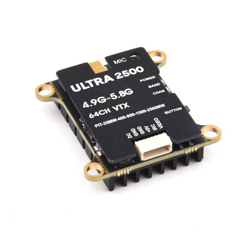Ultra2500 4.9-5.8Ghz 64CH 25mW/ 400mW/ 800mW/ 1500mW/ 2500mW/ Pit Mode 2.5W FPV Transmitter Built in Mic Support IRC Tramp VTX MMCX for RC Drones Black