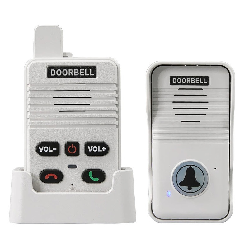 Wireless Intercom Doorbell System Long Range Two-Way Communication Rechargeable Battery Adjustable Volume Weather Resistant Easy Installation for Home Hospital Elderly Care CN Plug White