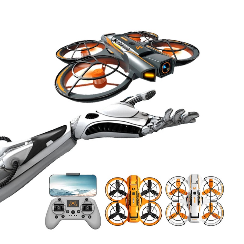 A21 PRO Mechanical Armor Style WiFi FPV with Dual Camera 180 Electrically Adjustable Optical Flow Hover Brushless Circle Fully Enclosed Protection Kids Gifts 2.4G 4CH 6-Axis Remote Control RC Toys Drone Quadcopter RTF Black