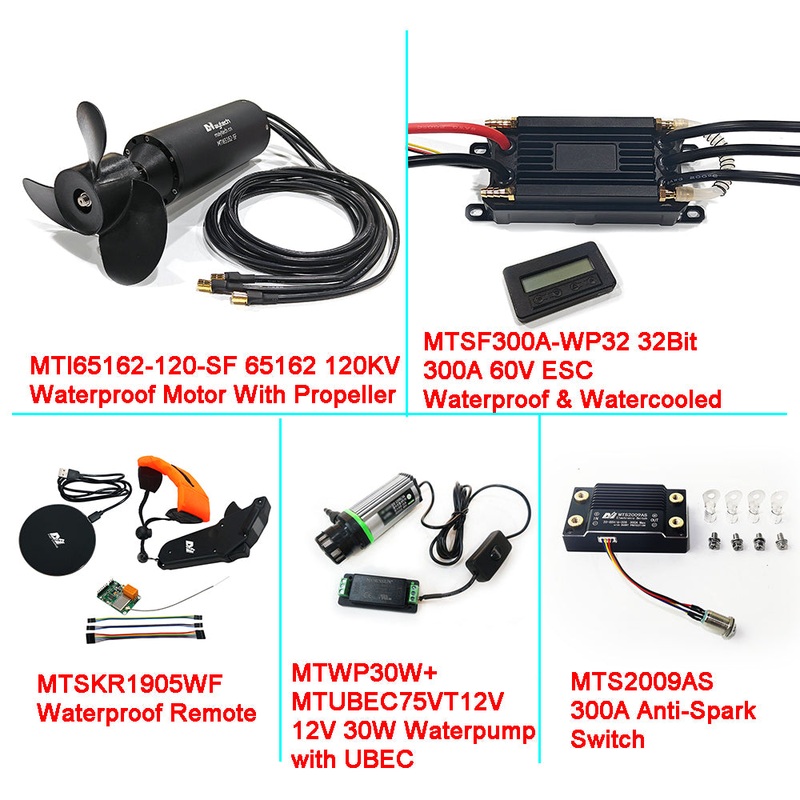 Fully Waterproof 60V Efoil Kits with MTI65162 Motor + New 300A 32Bit ESC + 1905WF Remote + MTS2009AS Switch + 12V 30W Water Pump