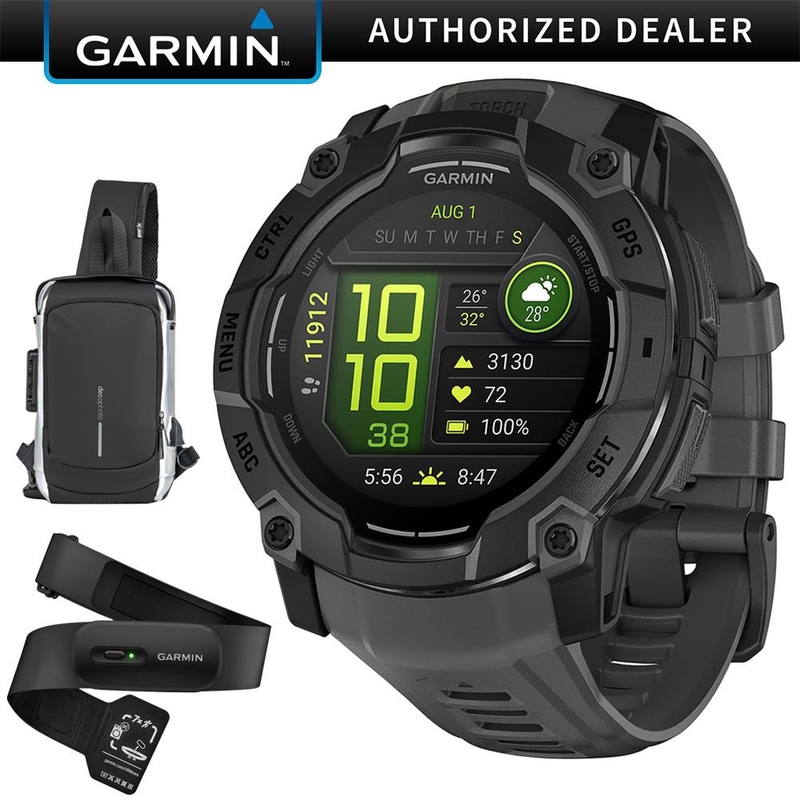 Garmin Instinct 3 50mm Outdoor GPS Smartwatch, AMOLED, Black w/ HRM 200 (M-XL) Bundle