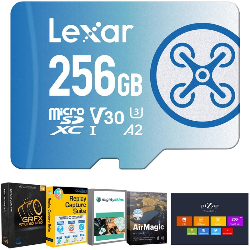 Lexar 256GB FLY microSDXC UHS-I Memory Card w/ Drone Essentials Software Bundle