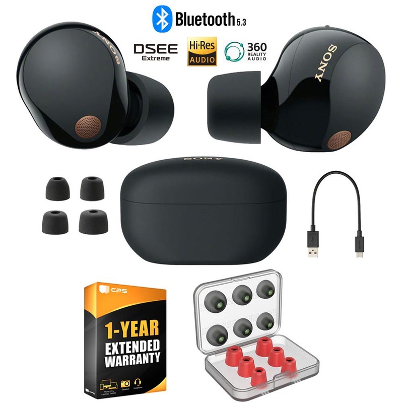 Sony WF-1000XM5 Noise Canceling Truly Wireless Earbuds (Black) + 1 YR Warranty Bundle