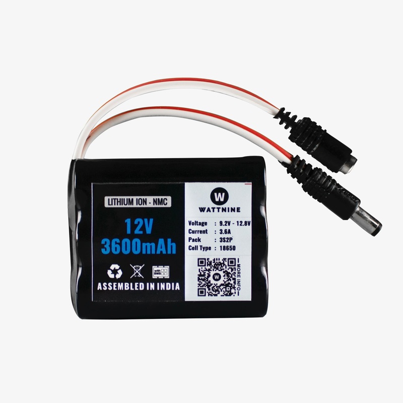 WATTNINE 12V 3600mAh Lithium Ion Battery Pack with 3 year warranty