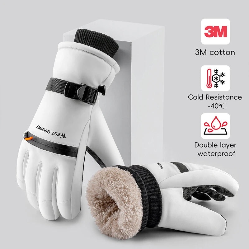 WEST BIKING Winter Warm Cycling Gloves Outdoor Sports Windproof Waterproof Touchscreen Thermal Skiing Gloves Black