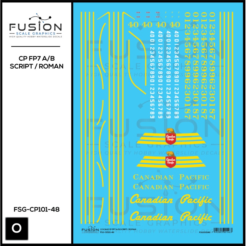 O Scale Canadian Pacific EMD FP7 A/B Locomotives Decal Set