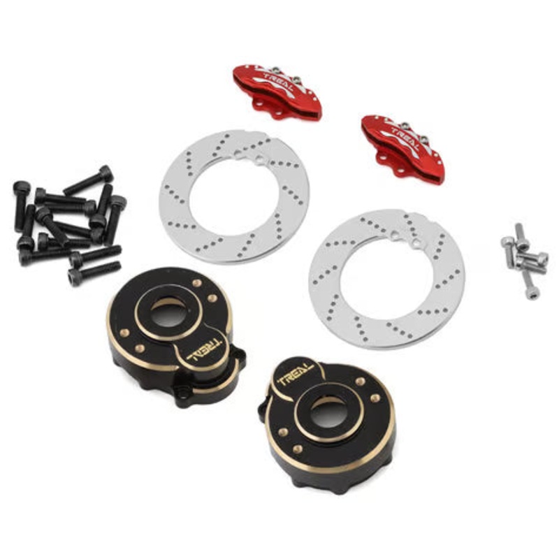 Treal Hobby Heavy Brass Outer Portal Housing Covers for Traxxas TRX-4 (Black) (2) (42g) w/Scale Disk Brake & Calipers
