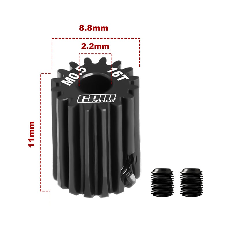 GPM RACING,ACCESSORIES 40Cr STEEL MOTOR GEAR 16TMODULE:0.5MM,MOTOR TOOTH DIAMETER:2.2MM MG216T/0.5M BLACK