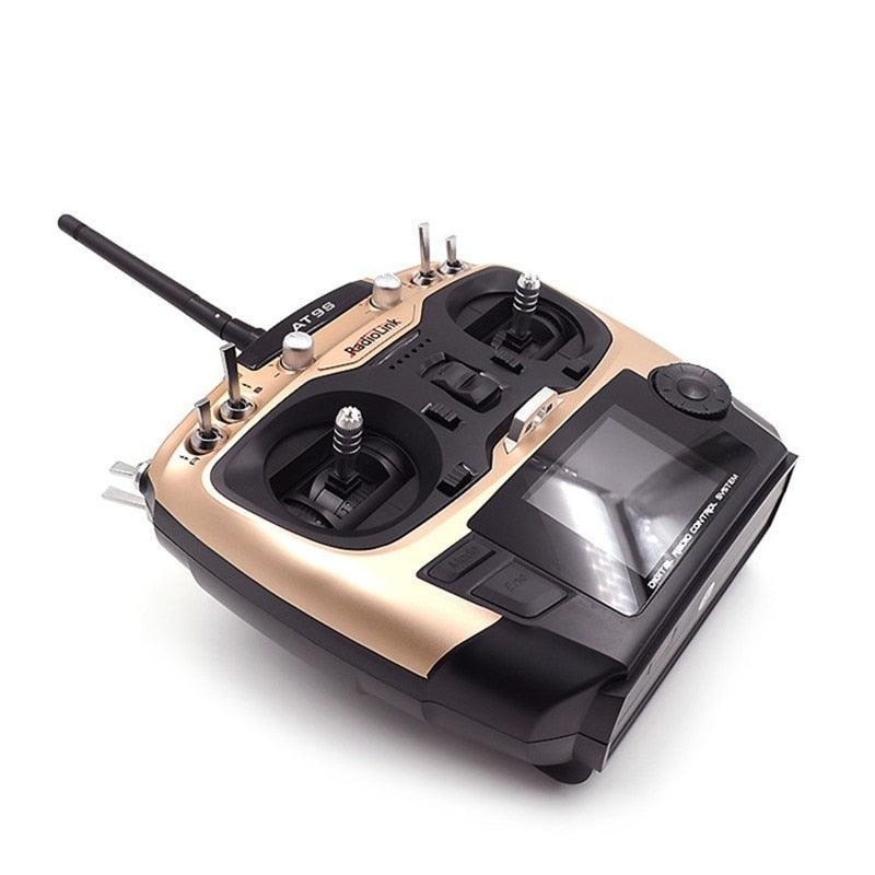 Radiolink AT9S Transmitter - Radio Remote Control System DSSS FHSS 2.4G 10CH Transmitter with R9DS Receiver for RC Helicopter FPV Drone Remote Controller mode1 Golden