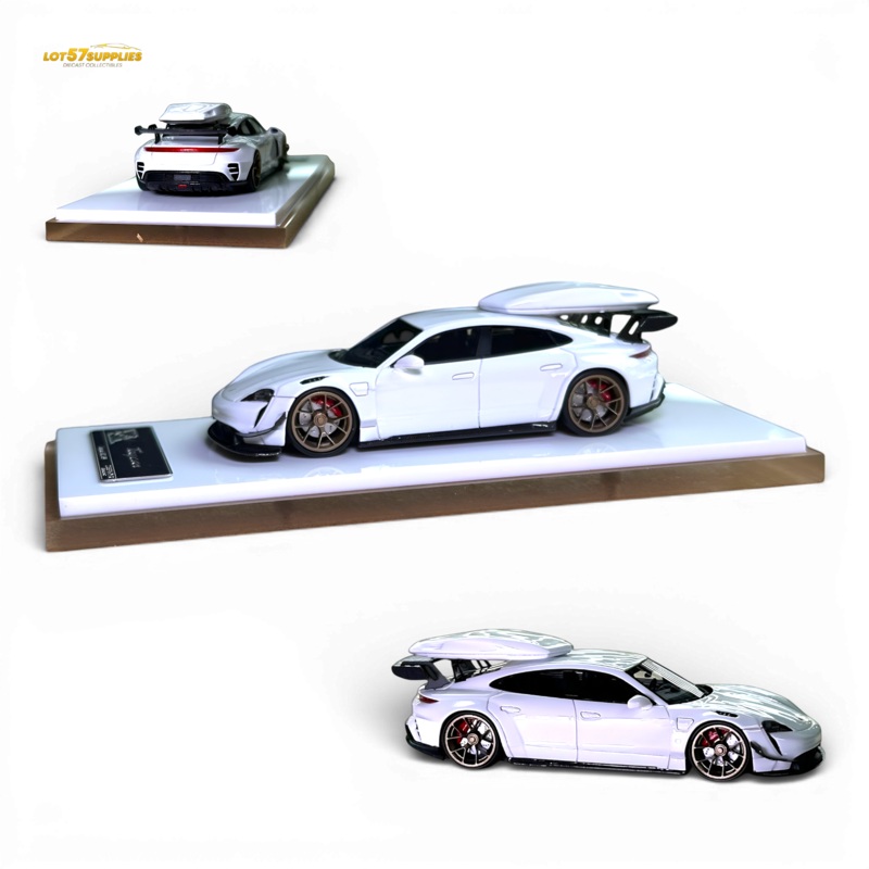 404ERROR Porsche Taycan White with Roof Box 1:64