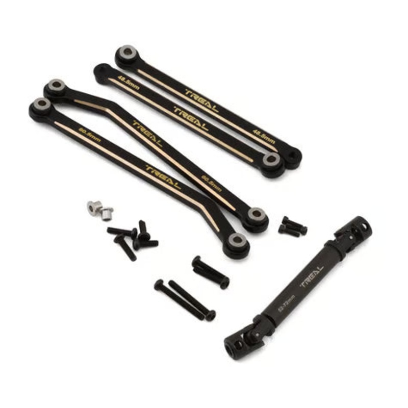 Treal Hobby FCX24 Brass Extended Rear Suspension Link Set (+12mm) w/Steel Driveshaft Black