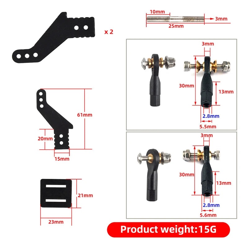 1 Set Steering Arms Rudder Angle Piece Servo Push Rod Joint for RC Model Airplane Push Rod(M3X65)