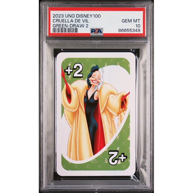 2023 UNO DISNEY 100 CRUELLA DE VIL GREEN DRAW 2 PSA 10