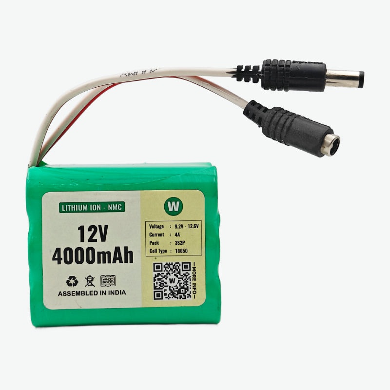 WATTNINE 12V 4000mAh Rechargeable Lithium Battery with Warranty for GPS, CCTV, Industrial and Commercial Application