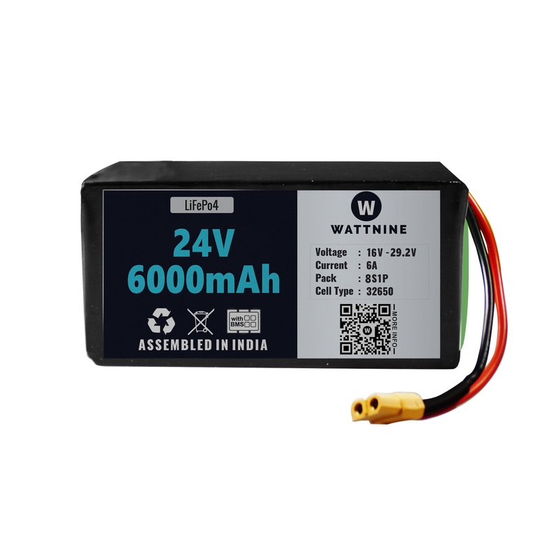 WATTNINE 24V 6Ah LiFePo4 Battery Pack with 3 Year Warranty