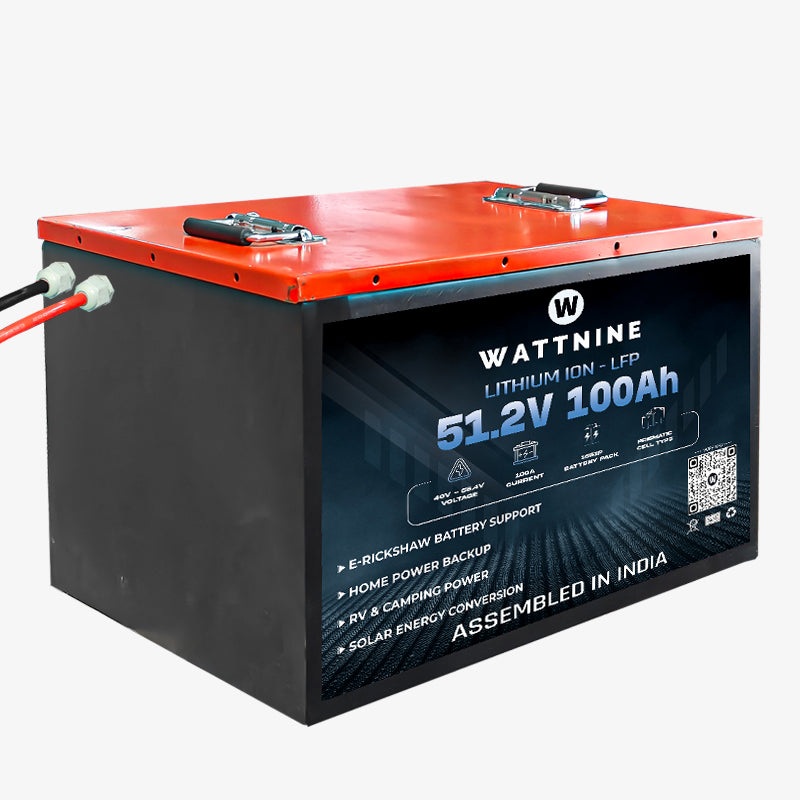 WATTNINE 51.2V 100Ah LiFePO4 Battery with Warranty for E-Rickshaw, Inverter, and Industrial Applications
