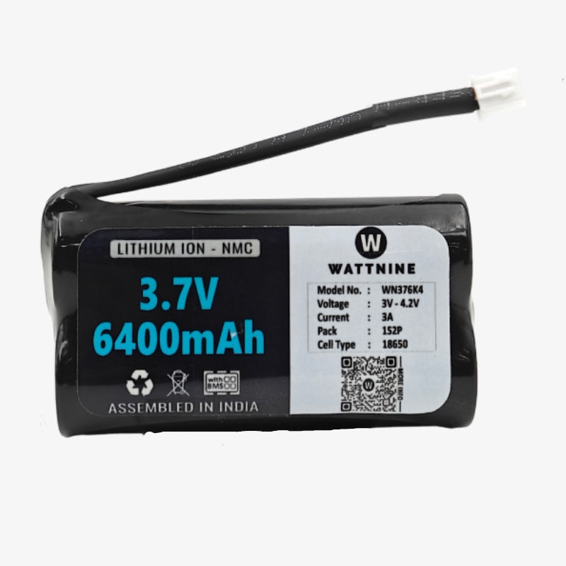 WATTNINE 3.7V 6400mAh Rechargeable Lithium Battery Pack with 1 Year Warranty for GPS, CCTV, Industrial and Commercial Application