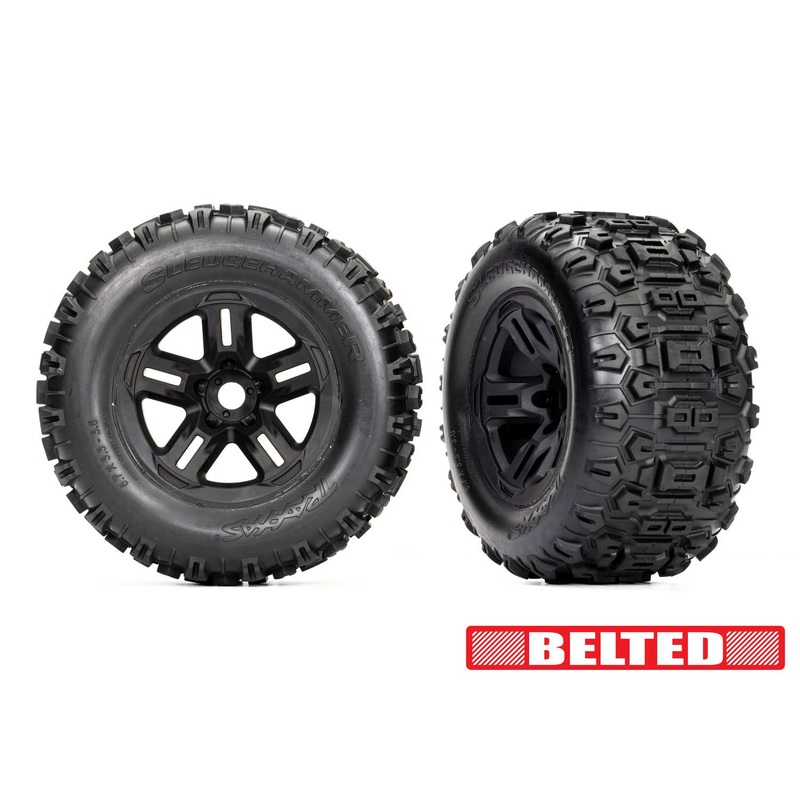 Traxxas 9573 3.8" Black Wheels & Belted Sledgehammer Tires (2)