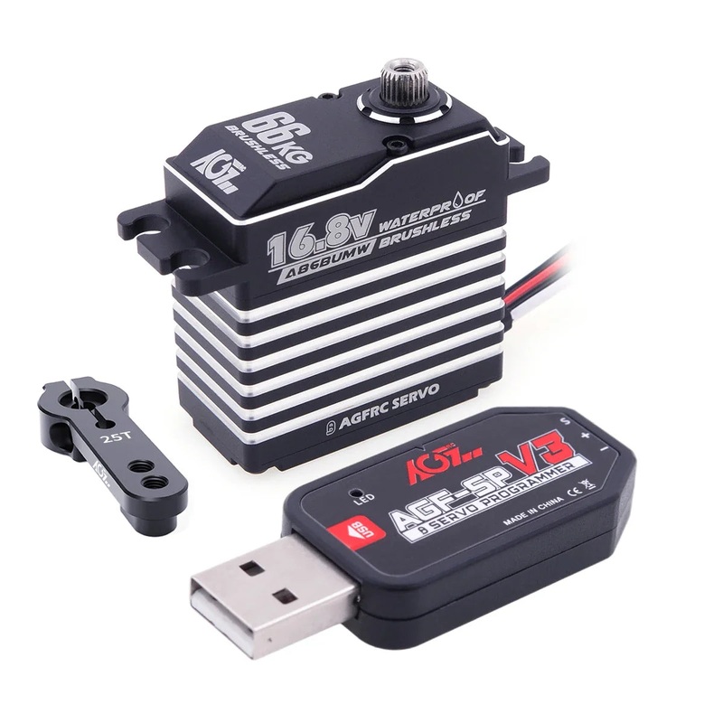 AGFRC A86BUMW - Waterproof Metal Gear 4S Lipo 16.8V 66KG High Torque Brushless Digital Steering Servo for RC Crawler Cars Truggy only USB AGF-SPV3